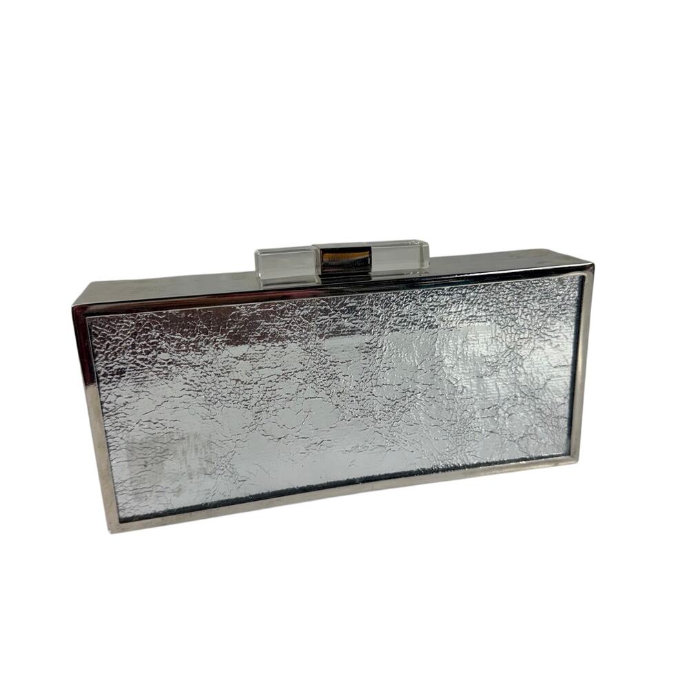 Lulu Townsend Silver Square Clutch With Chain Strap Party Cocktail Metallic